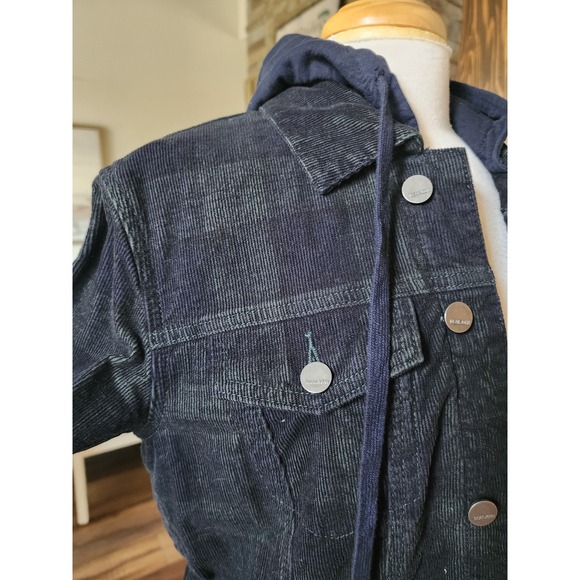 DEAR JOHN Anthropology Womens Corduroy Plaid‎ Jacket Blue Green Hooded Size S - Picture 5 of 9